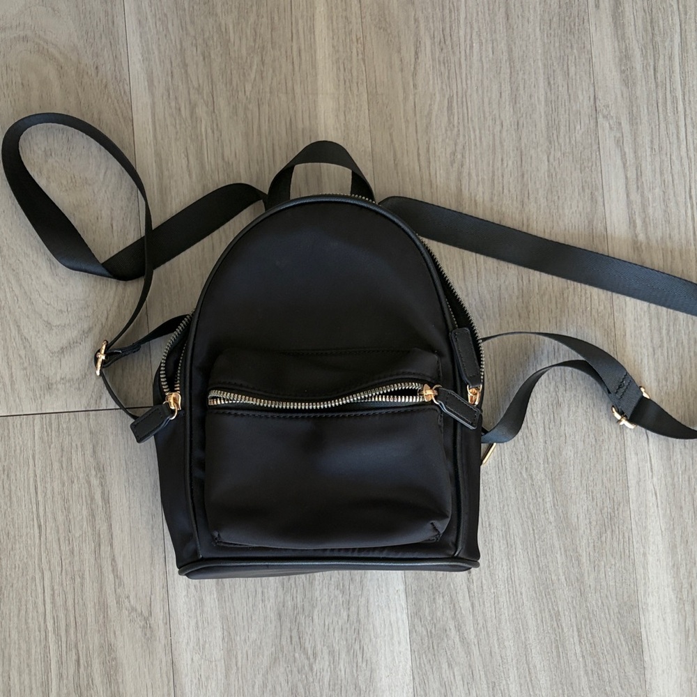 Black Women's small vinyl fabric Backpack- elevated look
